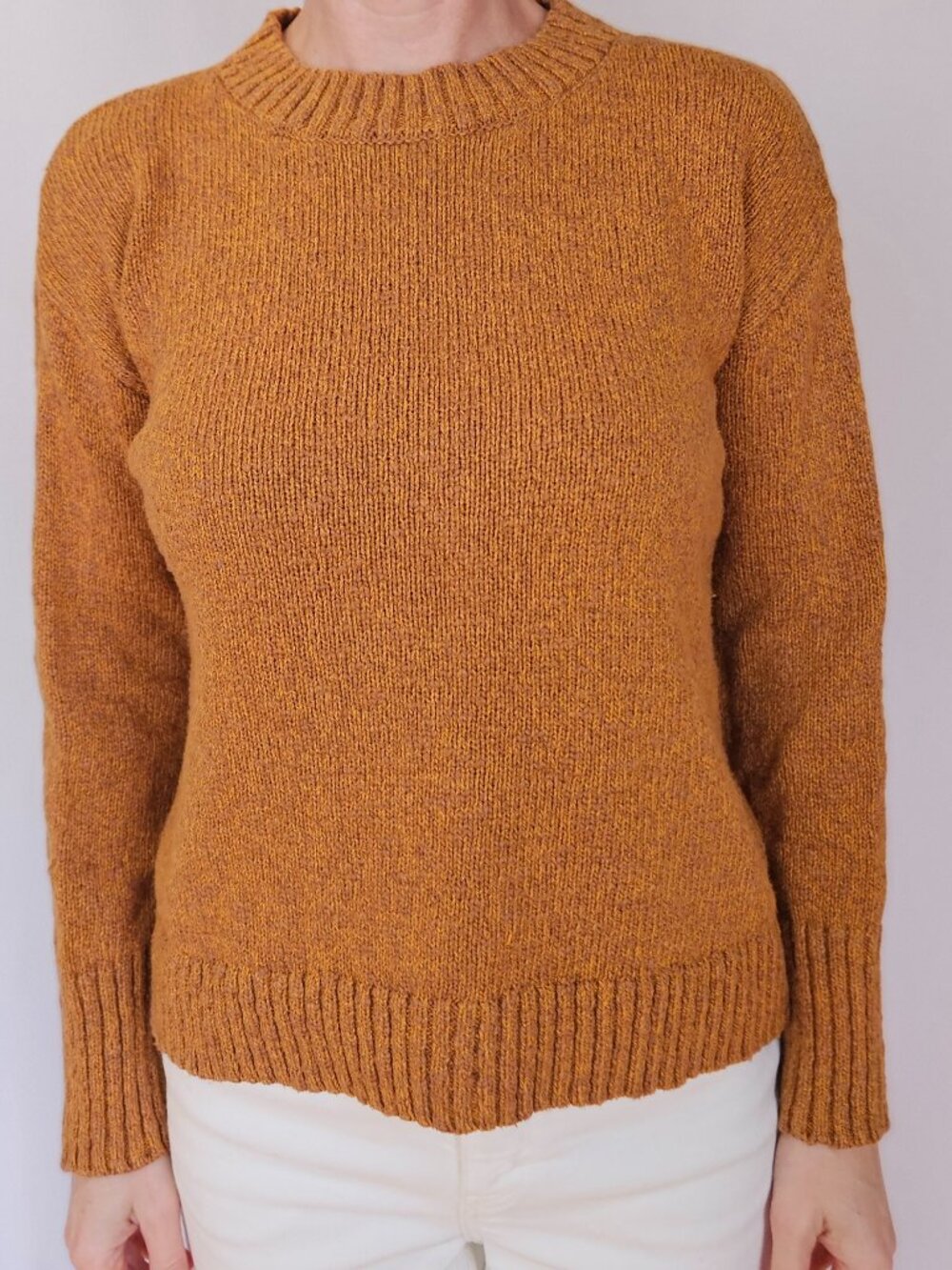L.L. Bean Cotton Ragg Crewneck Sweater Medium Saddle Gold Marled